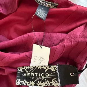 New Vertigo Paris Pleated Casual Lined Chiffon Silk Merlot Skirt sz 8 thumbnail 3
