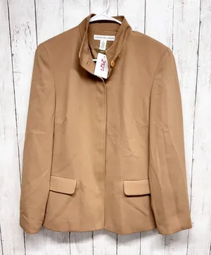 Josephine‎ Chaus Jacket Women Size 10 Tan Mock Neck Button Collar Pocket Casual thumbnail 1
