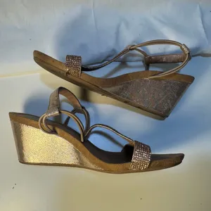 Style &Co Mulan Size 6 Gold Bronze Sequin Wedges Festive Wedding Guest Fancy thumbnail 4
