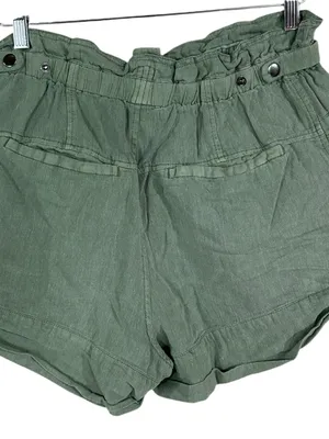Free People Topanga High-Waist Paperbag Shorts Green Linen Cotton SIZE M MEDIUM thumbnail 5
