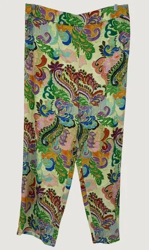 Susan‎ Graver Paisley Print Wide Leg Elastic Waist Pants Multi-Color Tropical L thumbnail 1