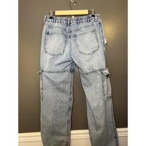 Aeropostale Low Rise Cargo Jeans Womens L Light Wash Blue Wide Leg Relaxed Denim thumbnail 7