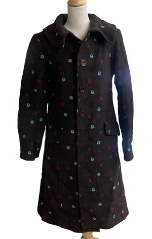Irene van ryb Vintage Brown Textured Floral Long Coat size 40/ USA 6-8 WOOL thumbnail 1