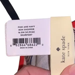 Kate Spade Bon Shopper Tote Pink Navy Striped Canvas Bag Spring Vacation‎ L NWT thumbnail 2