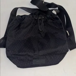 Athleta Black Nylon Bucket Bag Drawstring 2 Handles Adjustable Crossbody Strap thumbnail 1