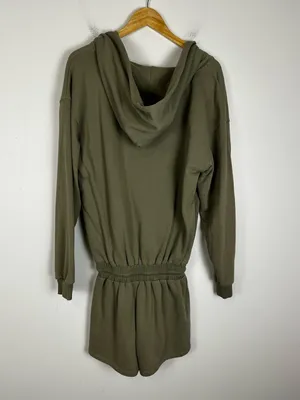 Natural Life Charlie V-Neck Hooded Cotton Green Pocket Romper Sz M thumbnail 8
