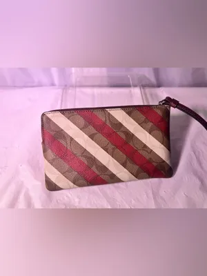 Coach Diagonal Stripe Signature Wristlet - Red, Brown, Cream thumbnail 2