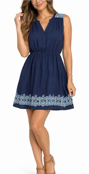 Market & Spruce Navy Blue Embroidered Dress Size L Sleeveless Boho Shift thumbnail 1
