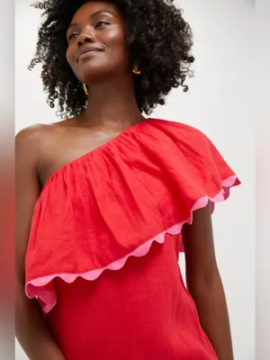 Tuckernuck Hibiscus Red Linen Amalfi Dress Size Large thumbnail 5