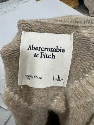 Abercrombie & Fitch Oversized Vintage Taupe Cream Geometric Knit Sweater Large thumbnail 4