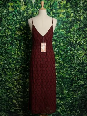 BAND OF THE FREE Lila Burgundy Autumn Slit Midi Dress Sleeveless Boho Medium thumbnail 4