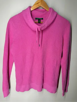 Lauren Ralph Lauren‎ Cotton Waffle Knit Cowl Neck Pullover Sweater Preppy Pink thumbnail 1