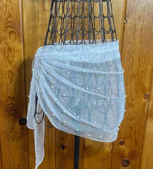 White Sheer Beaded Wrap swim suit cover wedding accessories summer bachelorette thumbnail 1