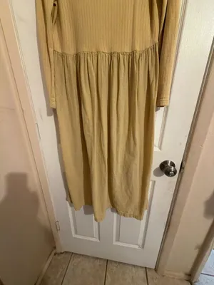 Bedford Fair Vintage Yellow Long Sleeve Ribbed Knit Bodice Maxi Dress thumbnail 2