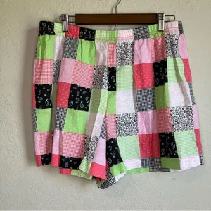 Patchwork Gingham Pink Green Floral Checkered Cotton Shorts Ladies Size 1X thumbnail 1