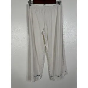 Eberjey Gisele Pajama Set White Navy Piping Modal Short Sleeve Top Crop Pants M thumbnail 6