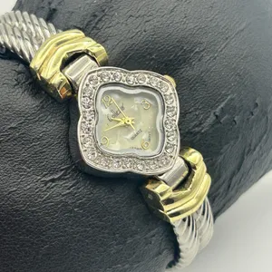 Collezie Two-tone Mother Pearl Dial Crystal Bezel Womens Cuff Watch New Battery thumbnail 4