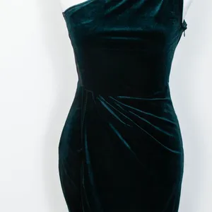 Lulus All The Luxe One Shoulder Green Velvet Lace Mini‎ Tulip Dress Womens XS thumbnail 5
