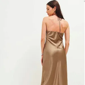 NEW Reformation Valora Gold Silk Satin Halter Tie Midi Maxi Cami Slip Dress 10 thumbnail 2