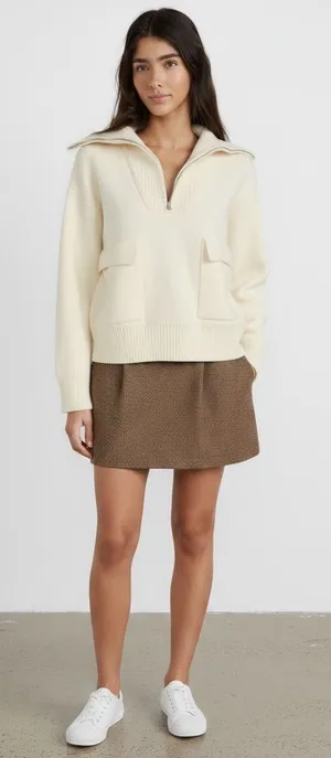 Anthropologie by English Factory Quarter zip Knit Sweater pocket front Size S thumbnail 1