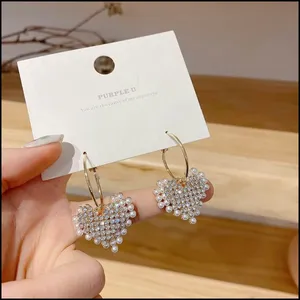 Women's Sweet Love Heart Pearl Dangle Drop Earrings thumbnail 2