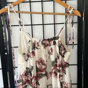 IJOAH Maxi Dress Small Floral Crochet Bodice Tie Strap White Boho D6A2492 thumbnail 9