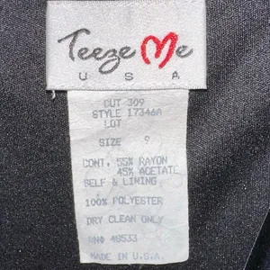 Teeze Me Black‎ Satin Cowl Neck Midi Dress Size 9 Asymmetrical Hem Made in USA thumbnail 4