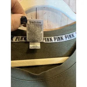 Pink Victoria's Secret Women's Olive Green Sweatshirt Size Medium Long Sleeve thumbnail 4
