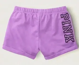NWT VS Victoria's Secret Pink Amethyst Purple Classic Logo Boyfriend Short S thumbnail 1