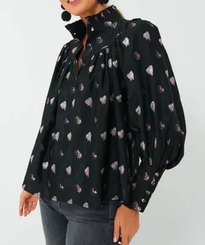 Tuckernuck Corrigan Blouse Black Pink Blurred Dot Fil Coupe size L thumbnail 1