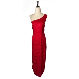 Lulus Chasing Desire Satin Jacquard Maxi Dress Women XL‎ Red Floral One Shoulder thumbnail 2