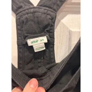 Aerie Werk & Play Twill Overalls Charcoal Gray Cotton Overalls Frayed Hem Size M thumbnail 7