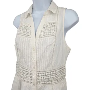 Maeve Anthropologie Dress Womens 6 Eyelet Cotton Sleeveless Midi Kentucky Derby‎ thumbnail 2