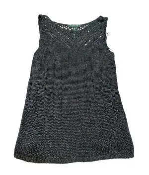 Lauren Ralph Lauren Metallic Open Knit Sleeveless Blouse‎ Black/Blue Crochet thumbnail 1