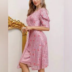 Faeriesty Glam Pink Sequin Midi Dress Sparkle Luxury Luxe Hearts Dance Party M thumbnail 6