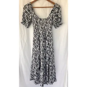 Abercrombie & Fitch Smocked Square Neck Puff Sleeve Midi Dress XS Coastal Beach thumbnail 3