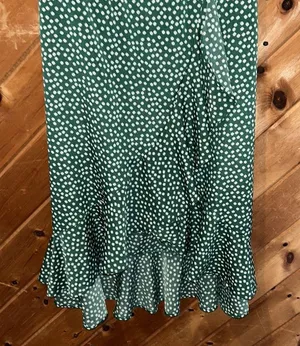 Green white dot Bohemia ruffle wrap maxi dress thumbnail 5