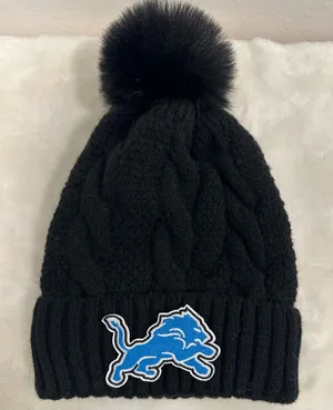 Detroit Lions beanie hat! NFL, winter warm, fuzzy, lined, black, cozy hat!! thumbnail 1