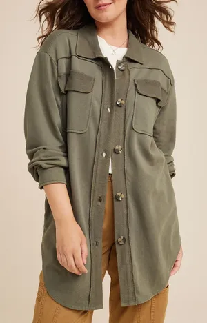 Maurices North Shore Shacket Olive Green Button Front Oversized thumbnail 1