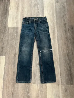 Request Jeans Girls 12 Y2K Dark Wash Distressed Straight Leg Embroidered Denim thumbnail 2