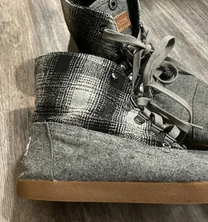 TOMS Gray Plaid Lace Up Flat Booties thumbnail 1