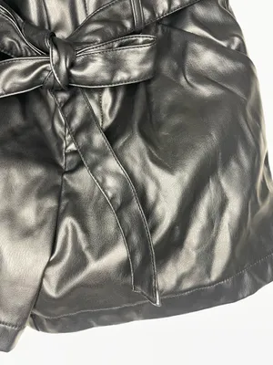 Altar'd State black faux leather shorts with tie waist thumbnail 3