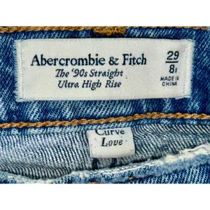 Abercrombie & Fitch Curve Love 90s Straight Ultra High Rise Blue Jeans Size 29 8 thumbnail 3