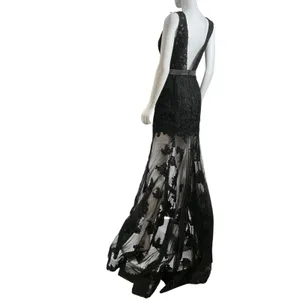 Sherri Hill Black Lace Plunging V-Neck Beaded Waist Formal Gown Dress Size 4 thumbnail 6