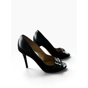 Jimmy Choo Peep Toe Pumps 39.5 Black Patent Leather Double Buckle Stiletto thumbnail 3