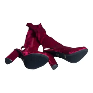 Brand New Womens Bamboo Wine Crushed Velvet Thigh High Peep Toe Boots - Sz 8.5 thumbnail 5