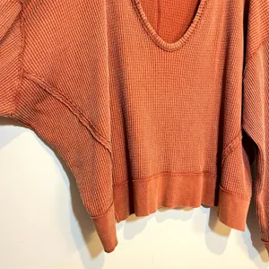 Free People We the Free Shirt Buttercup Thermal Waffle Knit Rust Orange Small thumbnail 4