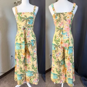 Shore Linen Tropical Jumpsuit S Hawaiian Resort Wide Leg Vacation thumbnail 8