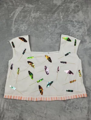 Queen of Sparkles 2 Piece Crop Top Shorts Set White Sequin XL Coctail Umbrellas thumbnail 3