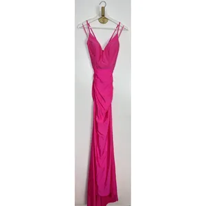 LA FEMME Tie Back Sequin Trumpet Gown in Neon Pink Size US 0 thumbnail 4